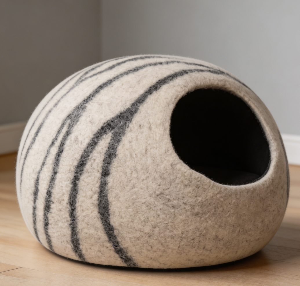 Light Grey Merino Wool Felt Cat Cave - Image 2