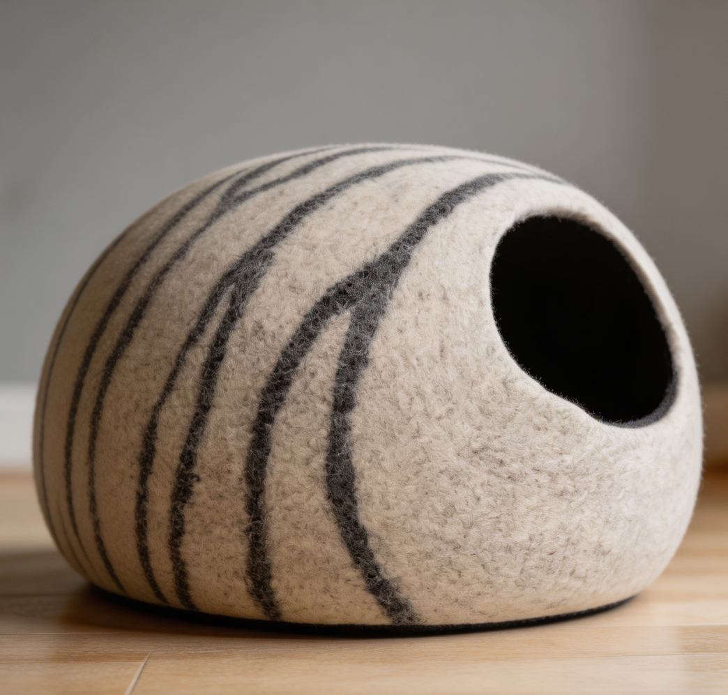 Light Grey Merino Wool Felt Cat Cave