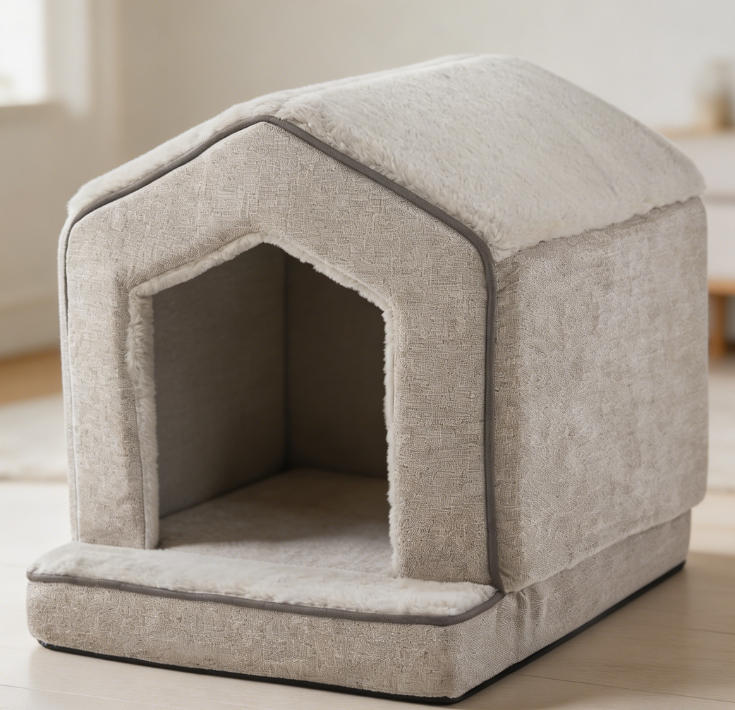 Beige Super Soft Cat Hideaway Bed