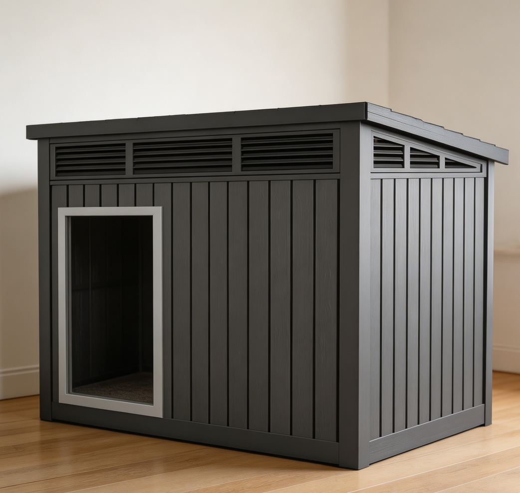 Black Weatherproof Dog House with Openable Top - Image 2