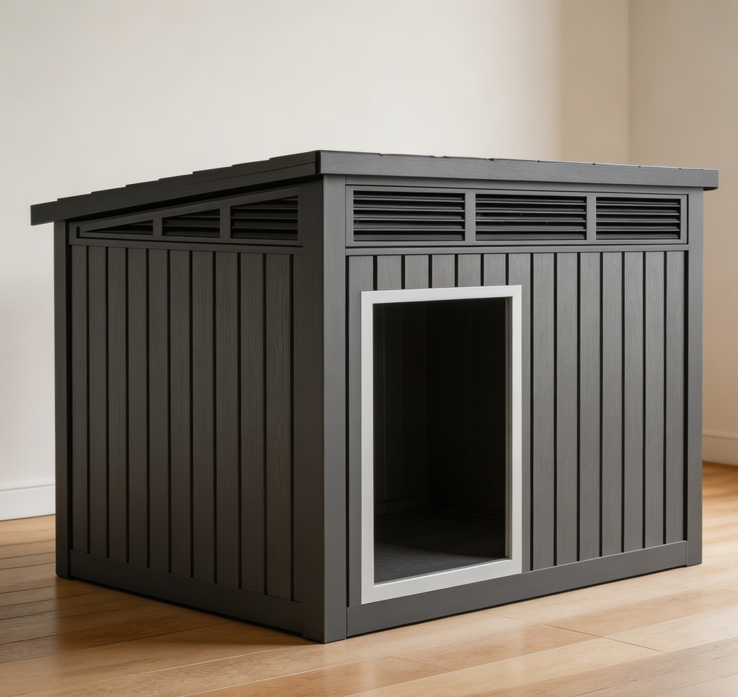 Black Weatherproof Dog House with Openable Top