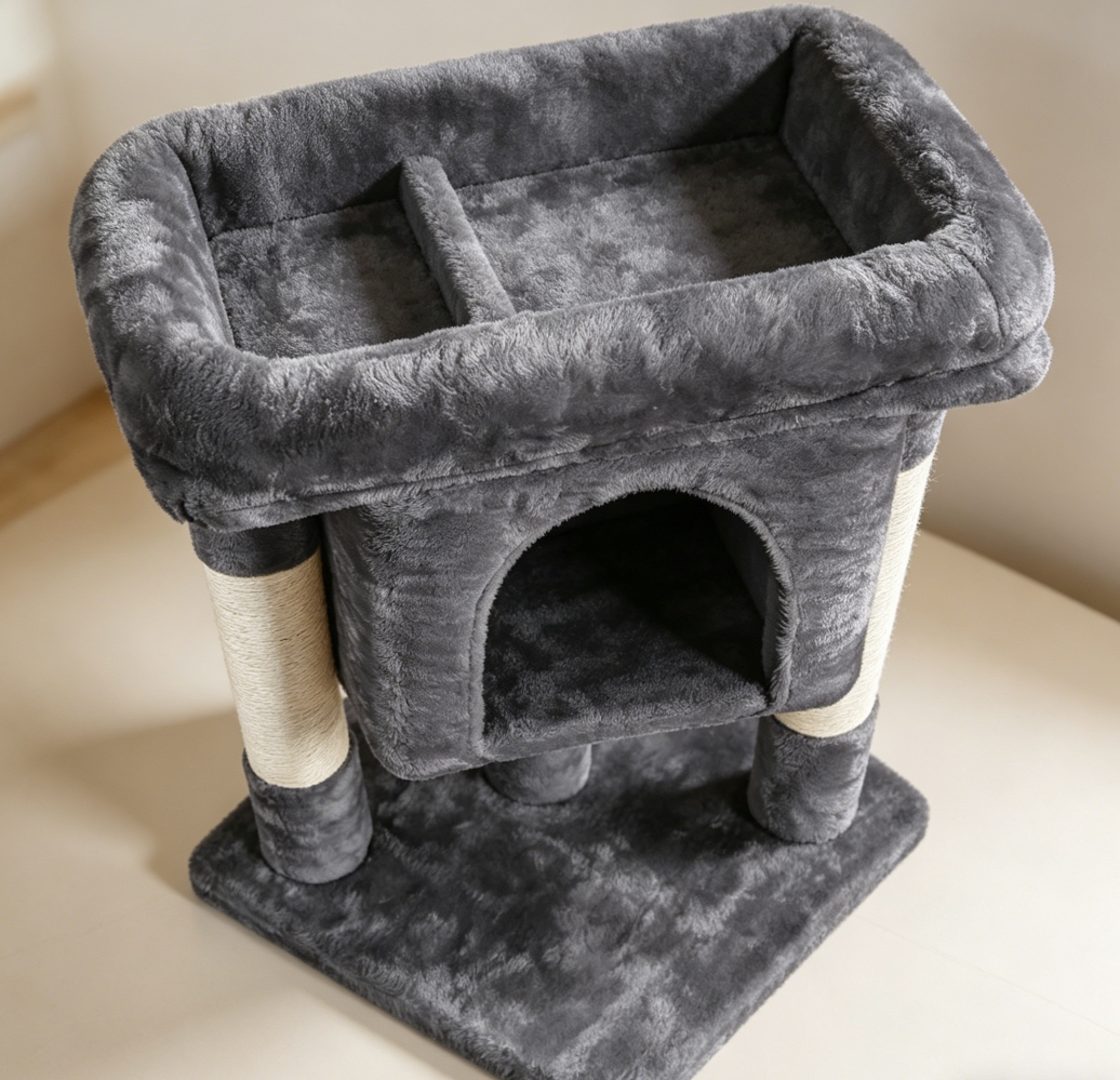 Dark Gray 3-Level Cat Tree with Condo & Perch
