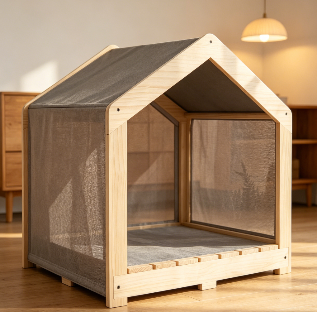 Solid Wood Dog House with Washable Cover 70 lbs - Image 2