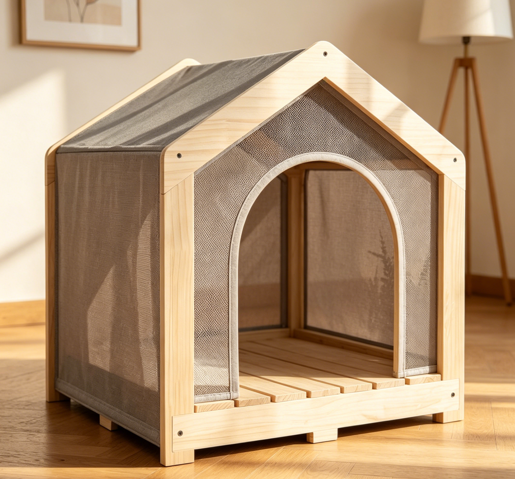 Solid Wood Dog House with Washable Cover 70 lbs