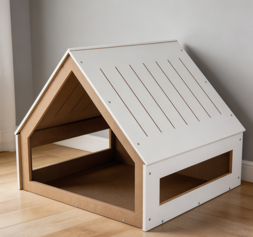 White Wooden Dog House with Cushion & Vents 80 lbs - Image 2