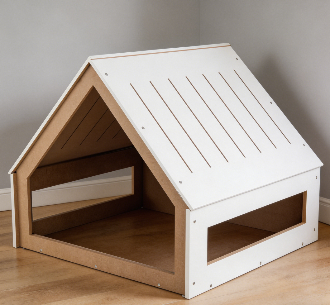 White Wooden Dog House with Cushion & Vents 80 lbs