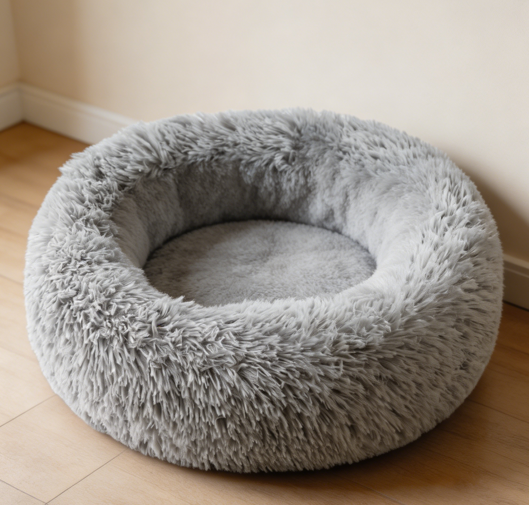 Grey Waterproof Anti-Slip Calming Donut Pet Bed