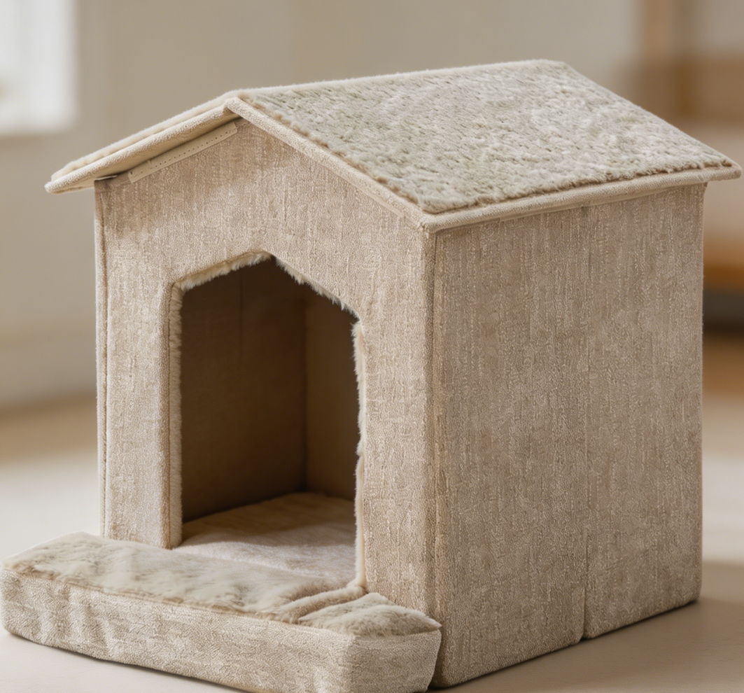 Beige Foldable Cat Cave Tent with Cushion - Image 2