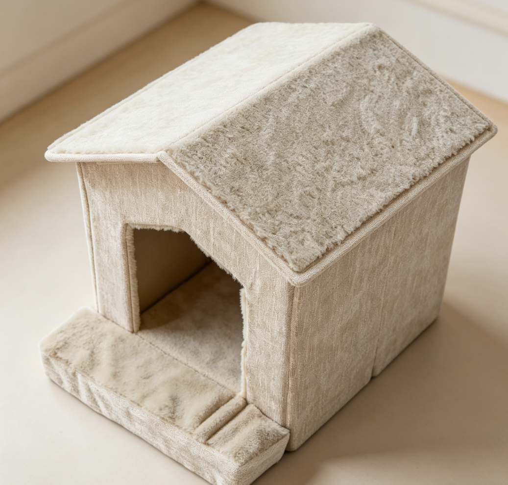 Beige Foldable Cat Cave Tent with Cushion