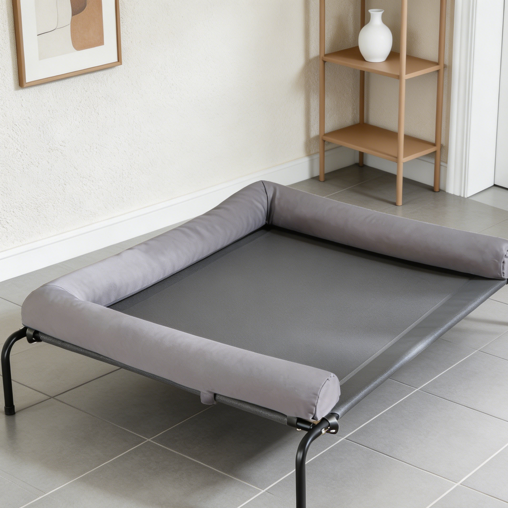 Large Grey Cooling Elevated Dog Bed with Slope Headrest - Image 2