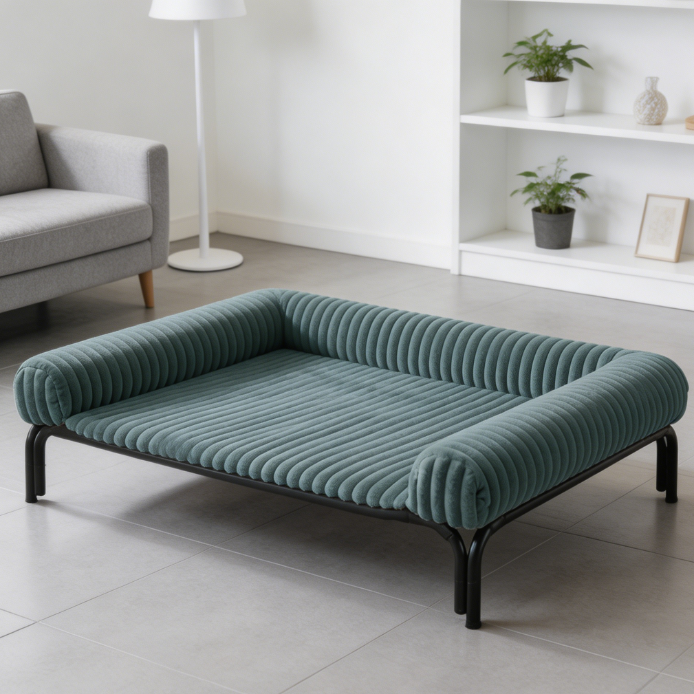 Light Grey Elevated Dog Bed with Fluffy Bolster - Image 2