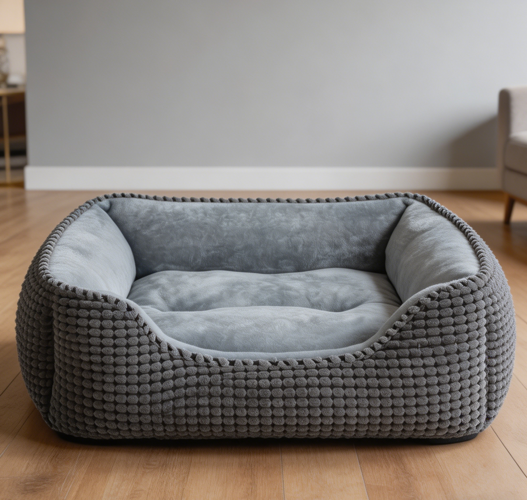 Grey Anti-Slip Rectangle Supportive Pet Bed