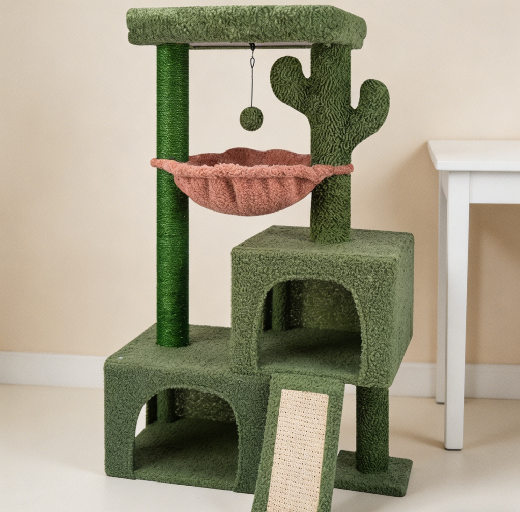 Green Cactus Cat Tree with Twin Condos & Perch - Image 2
